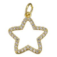 Cubic Zirconia Micro Pave Brass Pendant, Star, gold color plated, micro pave cubic zirconia & hollow, 15x16x2.50mm, Hole:Approx 3.5mm, 10PCs/Lot, Sold By Lot