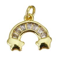 Cubic Zirconia Micro Pave Brass Pendant, Rainbow, gold color plated, micro pave cubic zirconia, 12x10x2mm, Hole:Approx 2.5mm, 10PCs/Lot, Sold By Lot