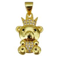 Cubic Zirconia Micro Pave Brass Pendant, Bear, gold color plated, micro pave cubic zirconia, 12x19x3mm, Hole:Approx 3.5mm, 10PCs/Lot, Sold By Lot