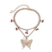 Zinc Alloy Jewelry Necklace plated for woman & with rhinestone 54mm Length 15.7 Inch Sold By Set