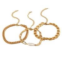 Bracelet en alliage de zinc, Bracelet, avec perle, Placage, trois pièces & pour femme, doré, Longueur:7.5 pouce, Vendu par PC