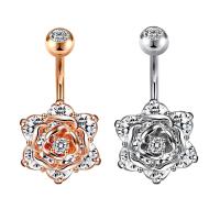 Stainless Steel Belly Ring, Rose, plated, Unisex & with cubic zirconia, more colors for choice, 1.60x10x5mm, Sold By PC