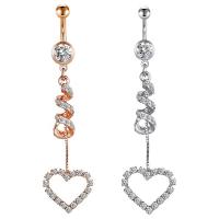 Stainless Steel Belly Ring, Heart, plated, Unisex & with cubic zirconia, more colors for choice, 1.6x10x5-8mm, Sold By PC