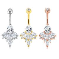 Stainless Steel Belly Ring, plated, Unisex & with cubic zirconia, more colors for choice, 1.60x10x5mm, Sold By PC