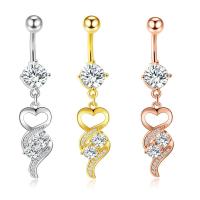 Stainless Steel Belly Ring, Heart, plated, Unisex & with rhinestone, more colors for choice, 1.6x10x5-8mm, Sold By PC