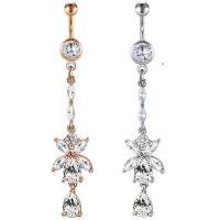 Stainless Steel Belly Ring, plated, Unisex & with cubic zirconia, more colors for choice, 1.6x10x5-8mm, Sold By PC