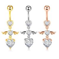 Stainless Steel Belly Ring, plated, Unisex & with cubic zirconia, more colors for choice, 1x10x5mm, Sold By PC