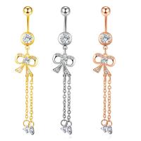 Stainless Steel Belly Ring Bowknot plated Unisex & with cubic zirconia 5-8mm Sold By PC