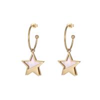 Huggie Hoop Drop Earring, Titanium Steel, with Shell, Star, gold color plated, for woman, 21x46.10mm, Sold By PC