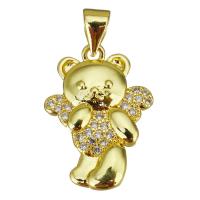 Cubic Zirconia Micro Pave Brass Pendant, Bear, gold color plated, micro pave cubic zirconia, 14x20x3mm, Hole:Approx 3.5mm, 20PCs/Lot, Sold By Lot