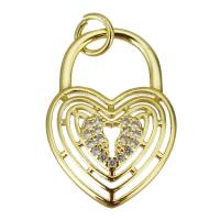 Cubic Zirconia Micro Pave Brass Pendant, Heart, gold color plated, micro pave cubic zirconia, 15x22x3mm, Hole:Approx 3mm, 20PCs/Lot, Sold By Lot