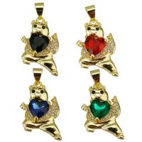 Cubic Zirconia Micro Pave Brass Pendant, Bear, gold color plated, micro pave cubic zirconia, more colors for choice, 14x23x5mm, Hole:Approx 3.5mm, 20PCs/Lot, Sold By Lot