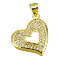 Cubic Zirconia Micro Pave Brass Pendant, Heart, gold color plated, micro pave cubic zirconia & hollow, 15x17x2.50mm, Hole:Approx 3.5mm, 20PCs/Lot, Sold By Lot