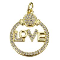 Cubic Zirconia Micro Pave Brass Pendant, gold color plated, micro pave cubic zirconia & hollow, 18x22x3mm, Hole:Approx 3.5mm, 20PCs/Lot, Sold By Lot