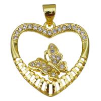 Cubic Zirconia Micro Pave Brass Pendant, Heart, gold color plated, micro pave cubic zirconia & hollow, 20x20x4mm, Hole:Approx 3.5mm, 20PCs/Lot, Sold By Lot