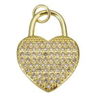 Cubic Zirconia Micro Pave Brass Pendant, Heart, gold color plated, micro pave cubic zirconia, 16x22x2mm, Hole:Approx 3.5mm, 20PCs/Lot, Sold By Lot