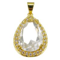 Cubic Zirconia Micro Pave Brass Pendant, Teardrop, gold color plated, micro pave cubic zirconia, 16x23x7mm, Hole:Approx 3.5mm, 10PCs/Lot, Sold By Lot
