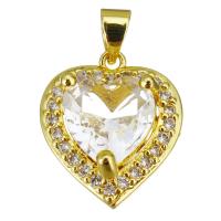Cubic Zirconia Micro Pave Brass Pendant, Heart, gold color plated, micro pave cubic zirconia, 16x18x8mm, Hole:Approx 3.5mm, 10PCs/Lot, Sold By Lot