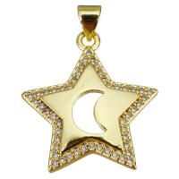 Cubic Zirconia Micro Pave Brass Pendant, Star, gold color plated, micro pave cubic zirconia & hollow, 23x25x3mm, Hole:Approx 3.5mm, 10PCs/Lot, Sold By Lot