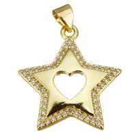 Cubic Zirconia Micro Pave Brass Pendant, Star, gold color plated, micro pave cubic zirconia & hollow, 23x25x3mm, Hole:Approx 3.5mm, 10PCs/Lot, Sold By Lot
