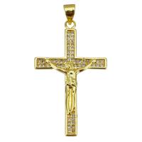Cubic Zirconia Micro Pave Brass Pendant, Crucifix Cross, gold color plated, micro pave cubic zirconia, 21x36x3mm, Hole:Approx 3.5mm, 10PCs/Lot, Sold By Lot
