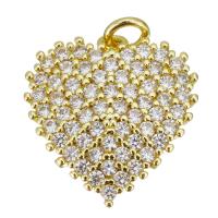 Cubic Zirconia Micro Pave Brass Pendant, Heart, gold color plated, micro pave cubic zirconia, 19x19x3mm, Hole:Approx 3mm, 10PCs/Lot, Sold By Lot
