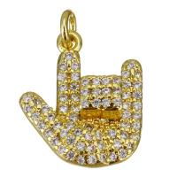 Cubic Zirconia Micro Pave Brass Pendant, Hand, gold color plated, micro pave cubic zirconia, 13x15x4mm, Hole:Approx 2.5mm, 10PCs/Lot, Sold By Lot