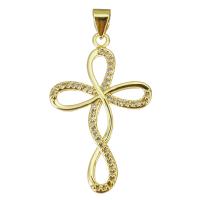 Brass Cross Pendants, gold color plated, micro pave cubic zirconia & hollow, 20x32x2.50mm, Hole:Approx 3.5mm, 10PCs/Lot, Sold By Lot