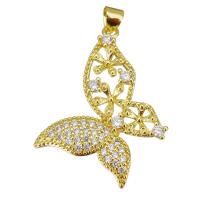 Cubic Zirconia Micro Pave Brass Pendant, Butterfly, gold color plated, micro pave cubic zirconia & hollow, 27x35x3.50mm, Hole:Approx 3.5mm, 10PCs/Lot, Sold By Lot