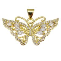 Cubic Zirconia Micro Pave Brass Pendant, Butterfly, gold color plated, micro pave cubic zirconia & hollow, 31x16x4mm, Hole:Approx 3.5mm, 10PCs/Lot, Sold By Lot
