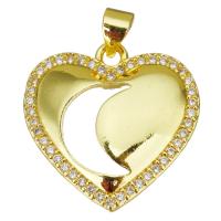 Cubic Zirconia Micro Pave Brass Pendant, Heart, gold color plated, micro pave cubic zirconia & hollow, 21x21x4mm, Hole:Approx 3.5mm, 10PCs/Lot, Sold By Lot