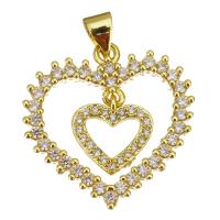 Cubic Zirconia Micro Pave Brass Pendant, Heart, gold color plated, micro pave cubic zirconia & hollow, 23.50x24x3mm, Hole:Approx 3.5mm, 10PCs/Lot, Sold By Lot