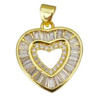 Cubic Zirconia Micro Pave Brass Pendant, Heart, gold color plated, micro pave cubic zirconia & hollow, 18x20x2.50mm, Hole:Approx 3.5mm, 10PCs/Lot, Sold By Lot