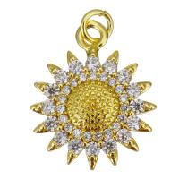 Cubic Zirconia Micro Pave Brass Pendant, Sun, gold color plated, micro pave cubic zirconia, 15x18x3mm, Hole:Approx 3.5mm, 20PCs/Lot, Sold By Lot
