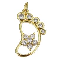 Cubic Zirconia Micro Pave Brass Pendant, Foot, gold color plated, micro pave cubic zirconia & hollow, 13x21x4mm, Hole:Approx 3.5mm, 20PCs/Lot, Sold By Lot