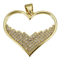 Cubic Zirconia Micro Pave Brass Pendant, Heart, gold color plated, micro pave cubic zirconia & hollow, 26x23x2.50mm, Hole:Approx 3.5mm, 10PCs/Lot, Sold By Lot
