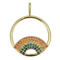 Cubic Zirconia Micro Pave Brass Pendant, Flat Round, gold color plated, micro pave cubic zirconia & hollow, 18.50x25x4mm, Hole:Approx 2.5mm, 10PCs/Lot, Sold By Lot