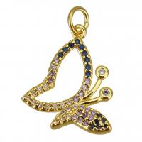 Cubic Zirconia Micro Pave Brass Pendant, Butterfly, gold color plated, micro pave cubic zirconia & hollow, 16x19x3mm, Hole:Approx 3.5mm, 20PCs/Lot, Sold By Lot