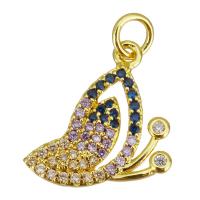 Cubic Zirconia Micro Pave Brass Pendant, Butterfly, gold color plated, micro pave cubic zirconia & hollow, 15x15x2mm, Hole:Approx 3.5mm, 20PCs/Lot, Sold By Lot
