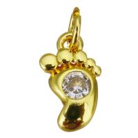 Cubic Zirconia Brass Pendants, Foot, gold color plated, micro pave cubic zirconia, 6x10x2mm, Hole:Approx 2.5mm, 10PCs/Lot, Sold By Lot