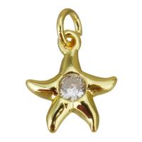 Cubic Zirconia Brass Pendants, Starfish, gold color plated, micro pave cubic zirconia, 9x11x2.50mm, Hole:Approx 2.5mm, 20PCs/Lot, Sold By Lot