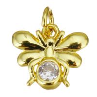 Cubic Zirconia Brass Pendants, Bee, gold color plated, micro pave cubic zirconia, 11x9x2mm, Hole:Approx 2.5mm, 20PCs/Lot, Sold By Lot