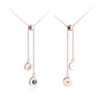 Stainless Steel Jewelry Necklace with 1.57inch extender chain plated fashion jewelry & micro pave cubic zirconia & for woman rose gold color Length 16.14 Inch Sold By PC