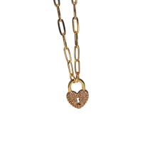 Brass Necklace, with 2.36inch extender chain, gold color plated, fashion jewelry & different styles for choice & micro pave cubic zirconia & for woman, nickel, lead & cadmium free, 12mm, Length:17.72 Inch, Sold By PC