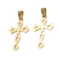 Stainless Steel Cross Pendants, DIY, golden, 38x24x1mm, Sold By PC