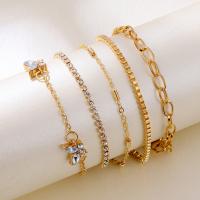 Zinc Alloy Bracelet Set bracelet plated 5 pieces & anti-fatigue & for woman & with rhinestone golden Sold By Set