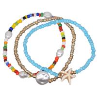 Seedbead Bracelet Set, bracelet, with pearl & Polyester Cord & Shell, multilayer & for woman, mixed colors, Length:7.2 Inch, Sold By Set