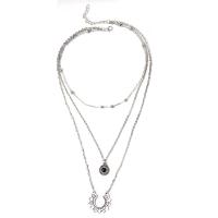 Mode-Multi-Layer-Halskette, Zinklegierung, plattiert, für Frau, Silberfarbe, verkauft von PC