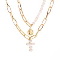 Mode-Multi-Layer-Halskette, Zinklegierung, mit Perlen, plattiert, unisex, goldfarben, verkauft von setzen