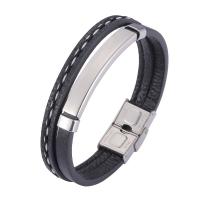 PU Leather Cord Bracelets Microfiber PU with Stainless Steel stainless steel watch band clasp plated Double Layer & Unisex nickel lead & cadmium free Sold By Strand